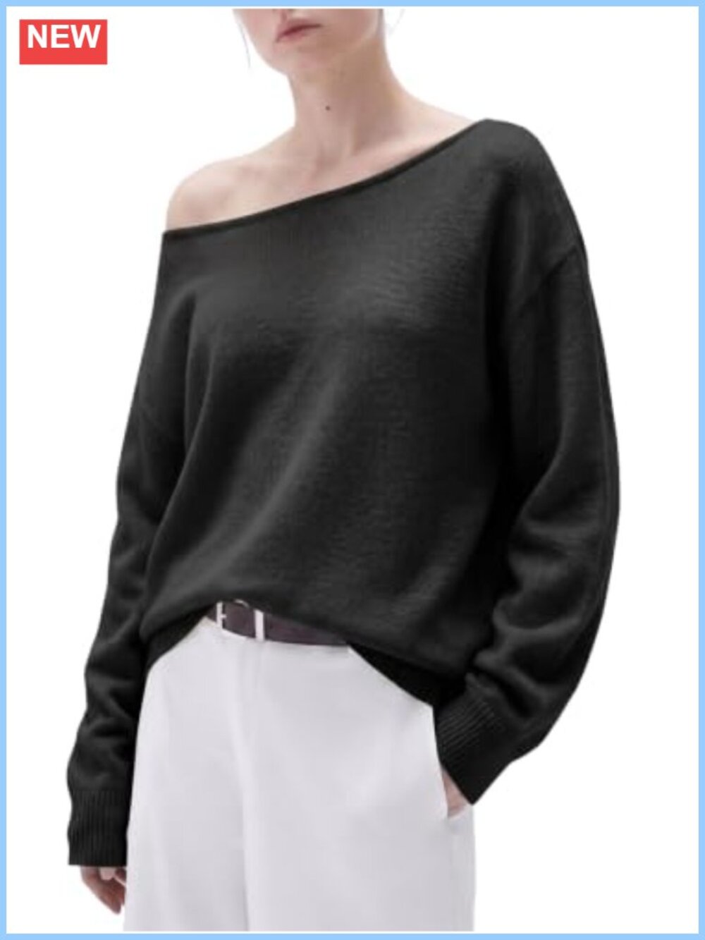 Cashmere Blend Oversized Sweater Boat Neck Off Shoulder Pullover